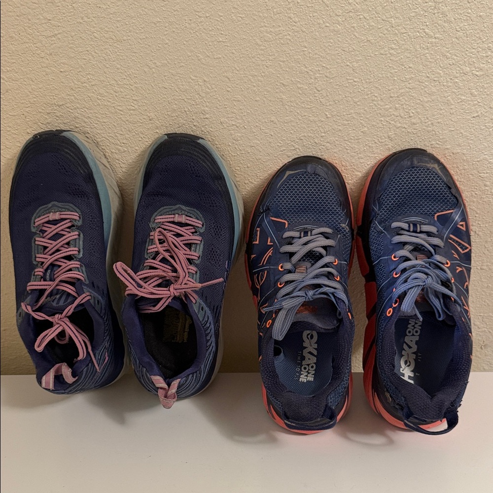 Hoka One One Women's Navy Blue with Pink Accent Athletic Sneakers